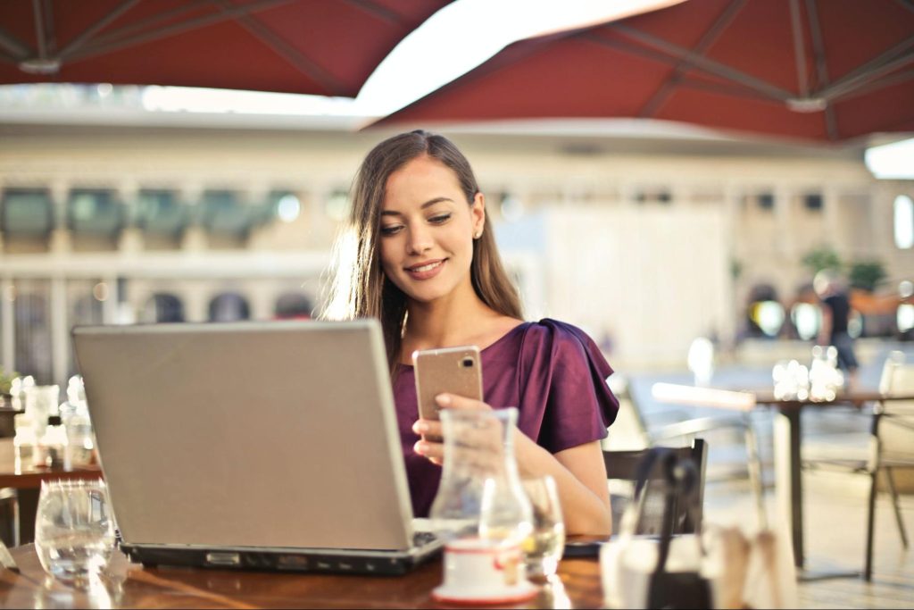 a woman working remotely