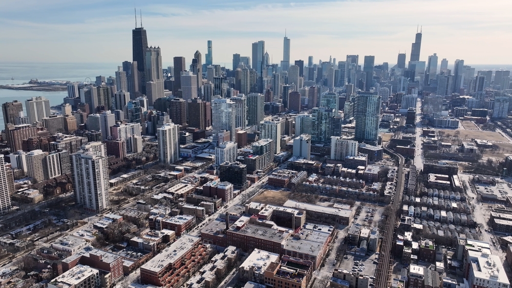 Aerial view of downtown Chicago illustrating the growing demand for Chicago business VoIP solutions across diverse industries and multisite organizations.
