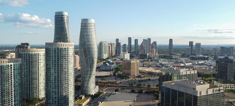 Aerial view of downtown Mississauga skyline where businesses upgrade to cloud phone system Mississauga platforms for scalable UCaaS and VoIP