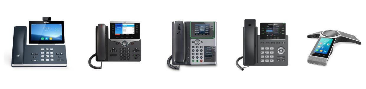 SE Telecom phones with VoIP lineup featuring Yealink, Cisco, Poly, Grandstream, and Yealink CP960 supported devices for Canadian business deployments