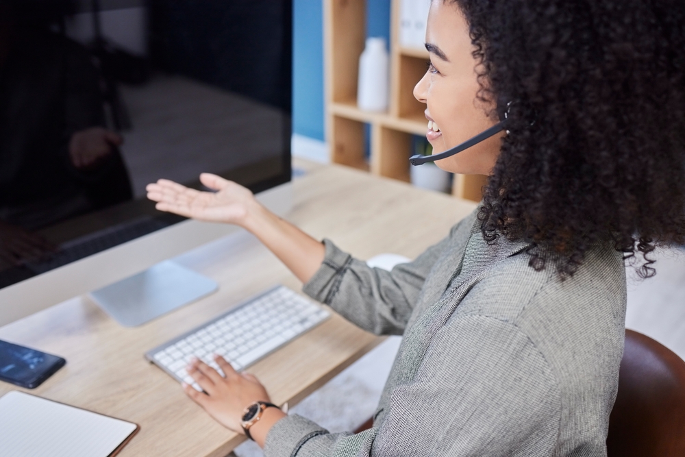 Office worker talking on a headset