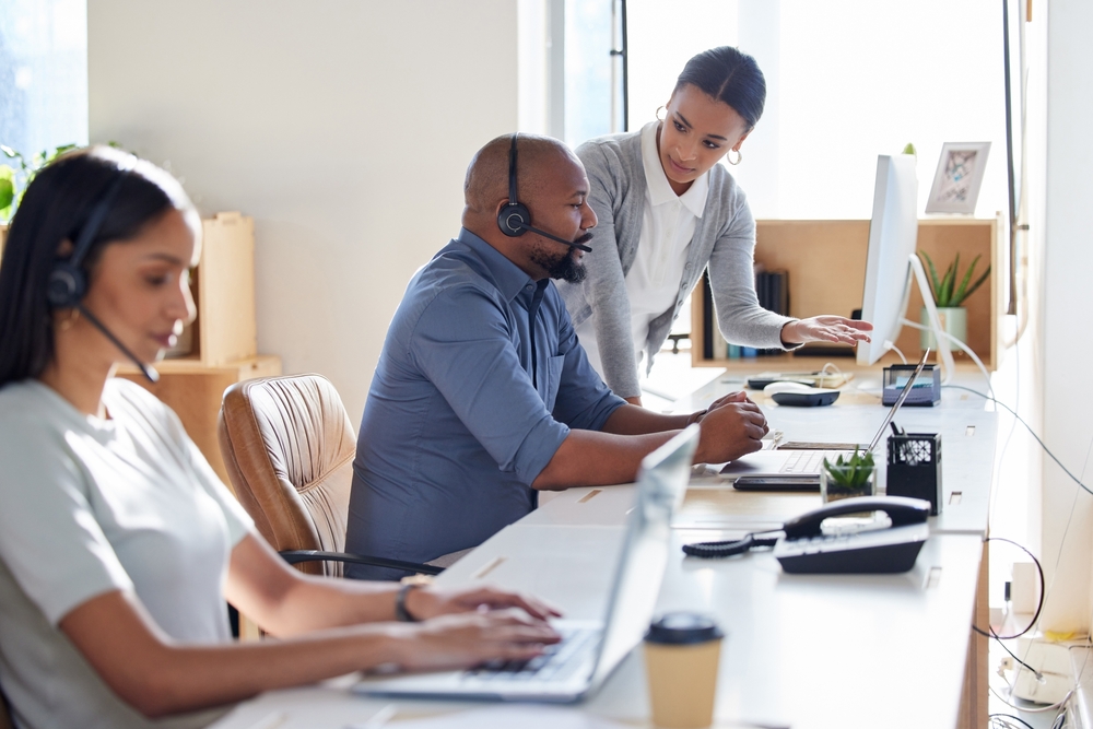 Call center agents speaking on VoIP systems