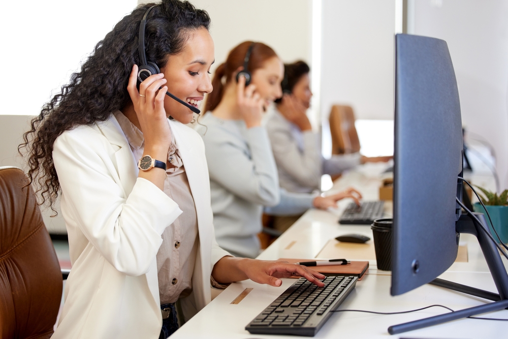 Call center agents in an office
