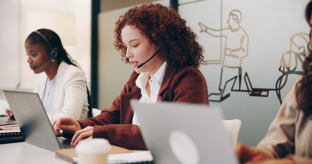 Office worker wearing a headset